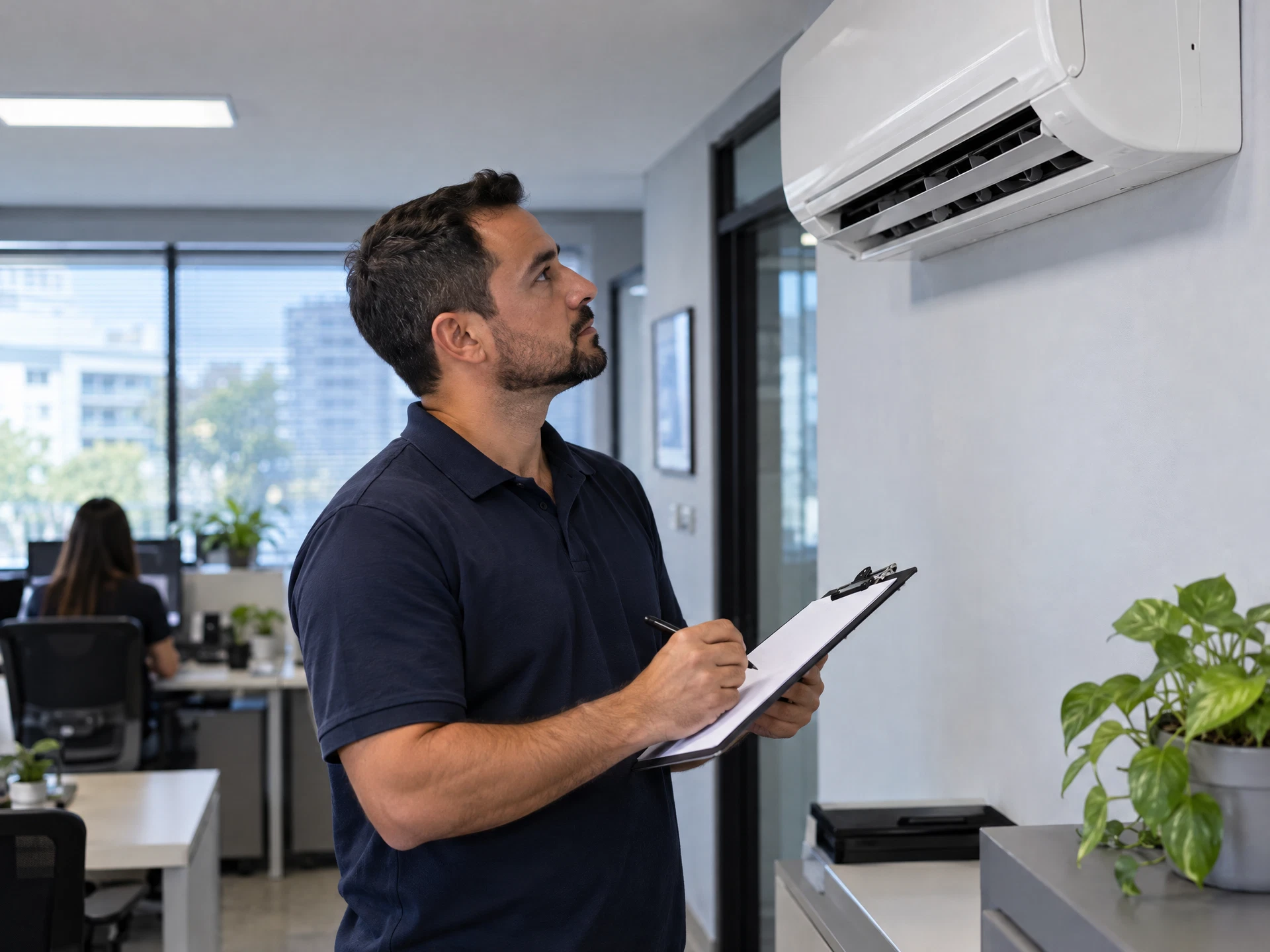 Exemplo ilustrativo de inspeção de equipamento de climatização em ambiente comercial